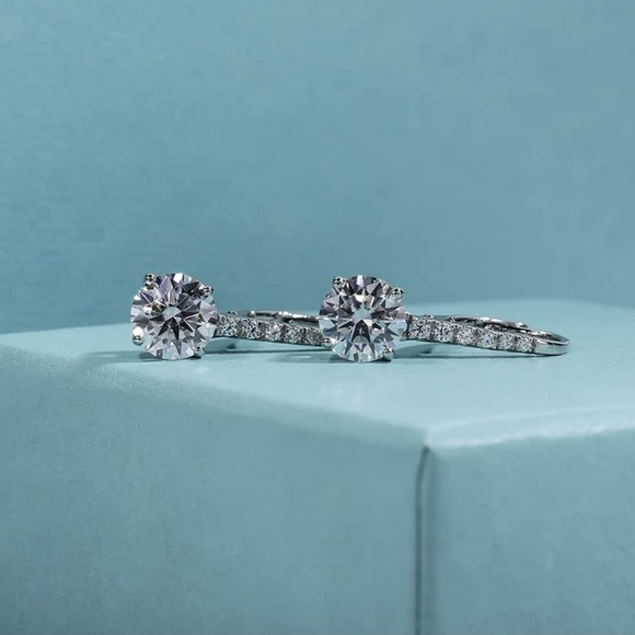 Certified 18k White Gold 2.0ct Diamond Drop Earrings Moissanite 925 Gift - Picture 2 of 5